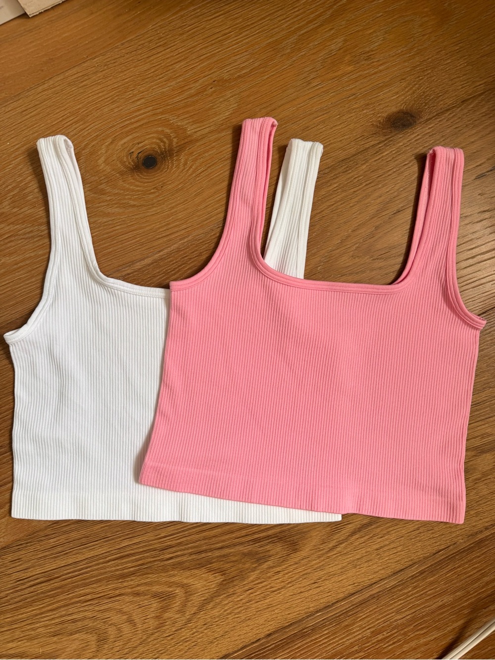QQQ Ribbed Crop Tank Duo - Pink & White
